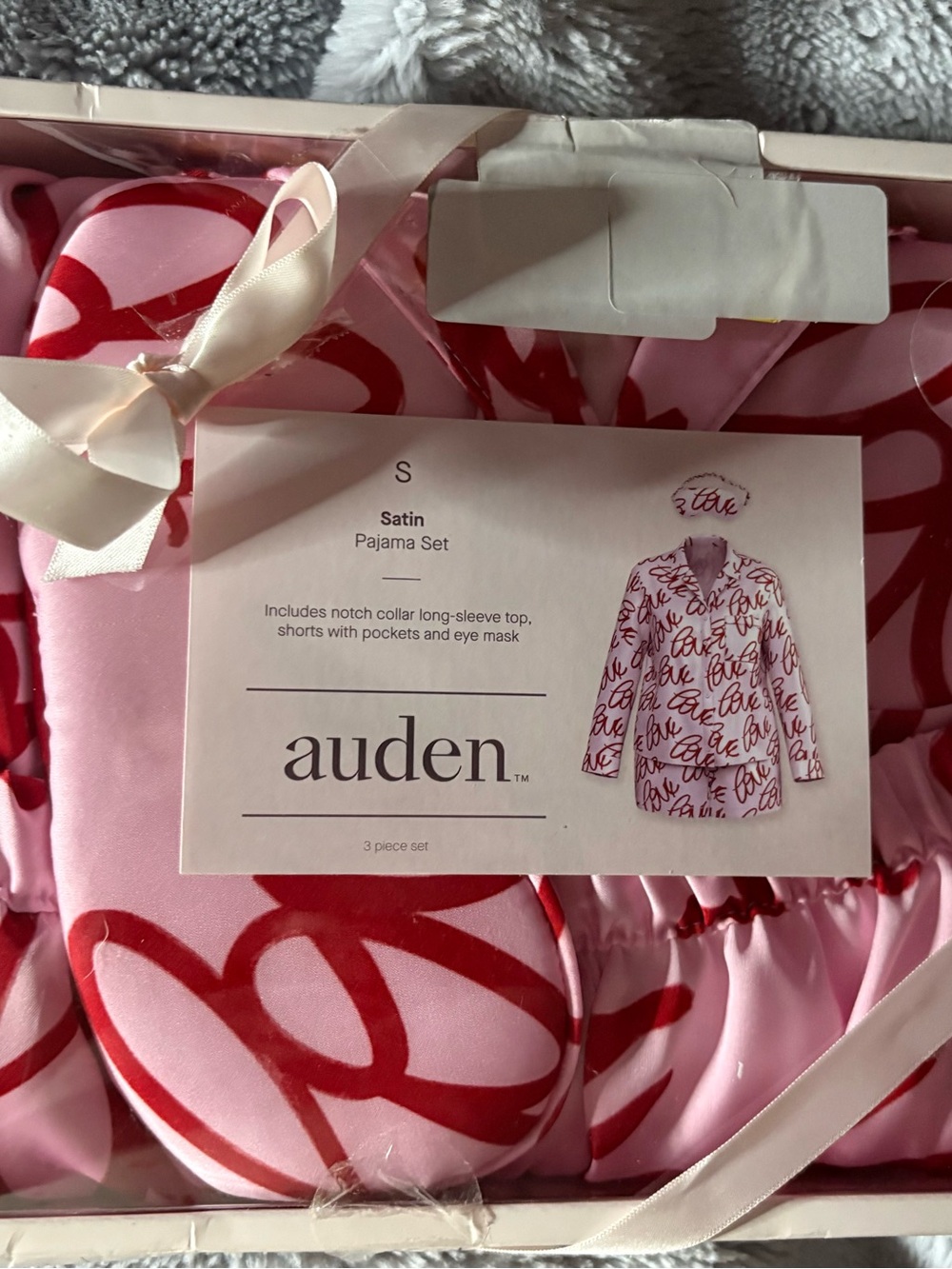 Auden Pink Satin Pajama Set with Red Heart Motif